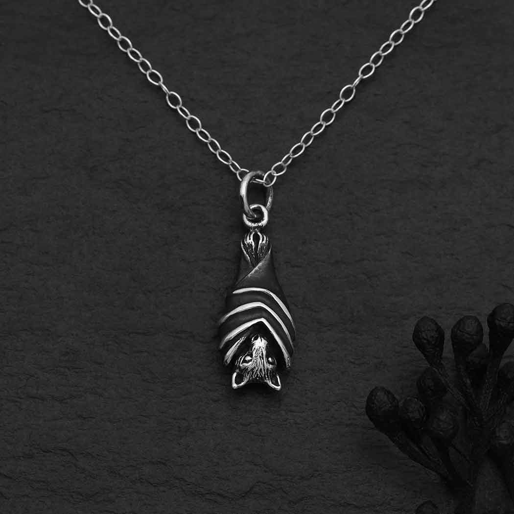 Sterling Silver Hanging Bat Necklace