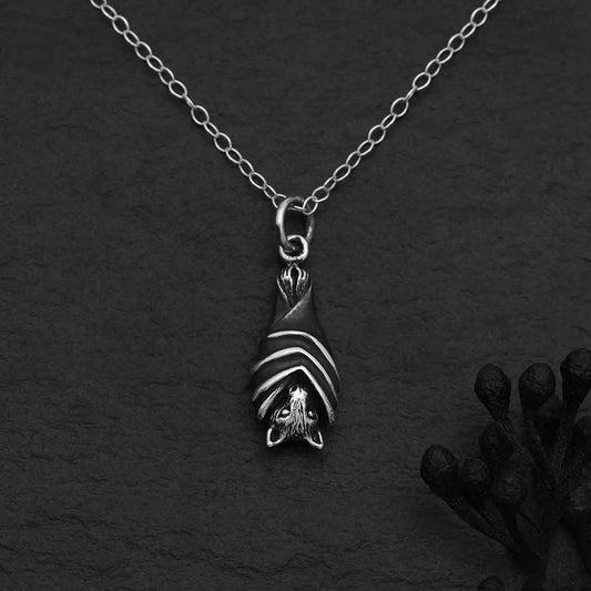 Sterling Silver Hanging Bat Necklace