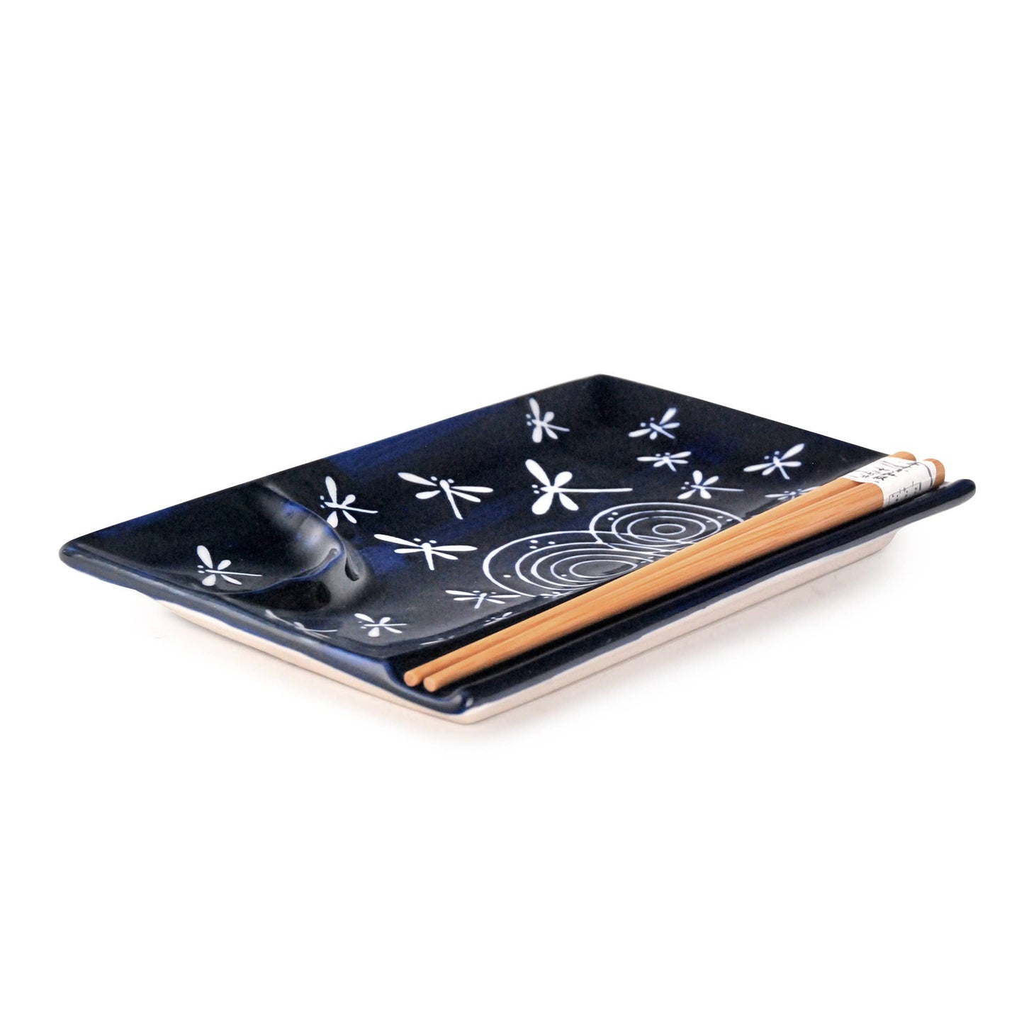 MIRA DIVIDED PLATE WITH CHOPSTICKS – WHITE DRAGONFLIES