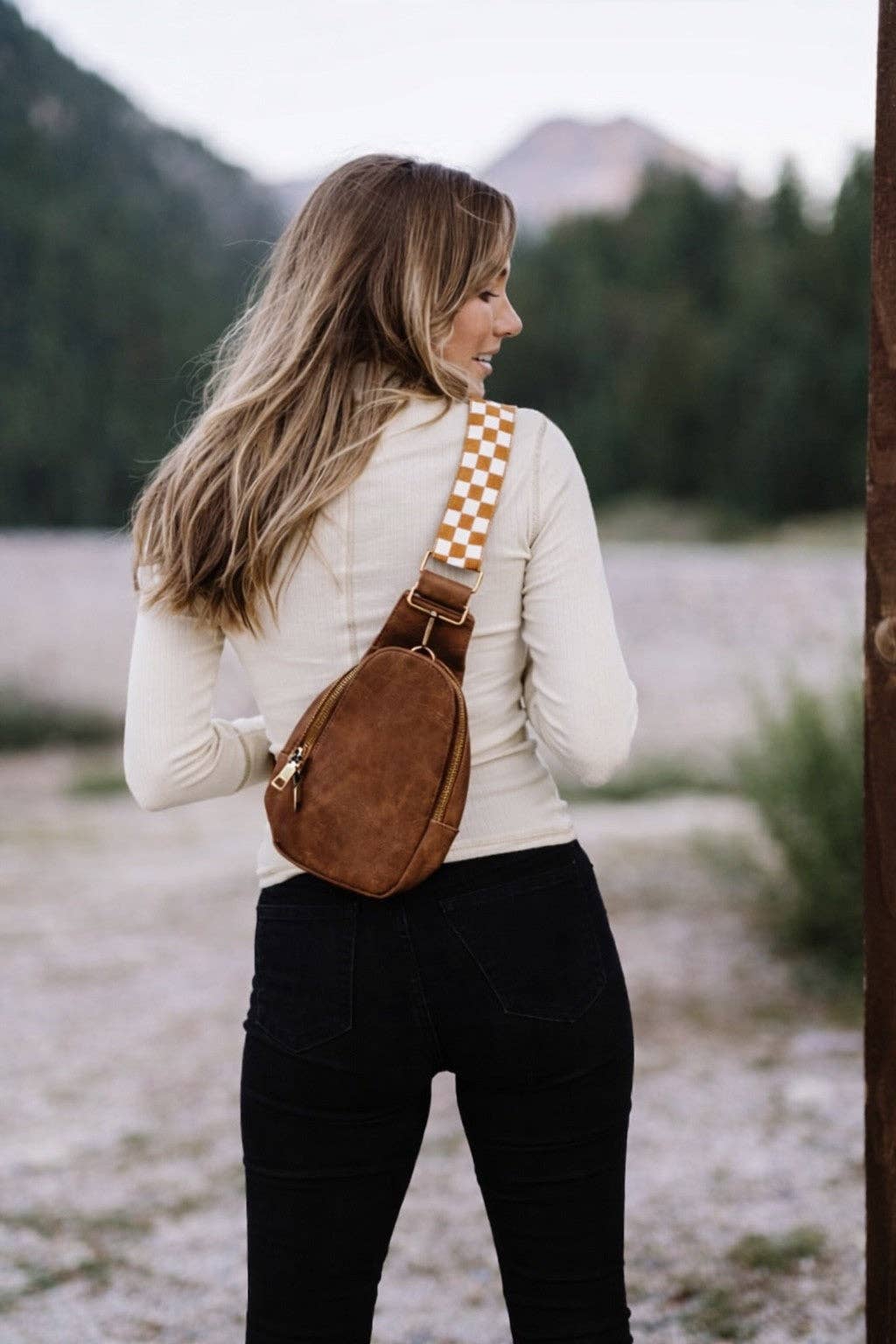 Sarah Shoulder Sling Crossbody - Tan Checkered