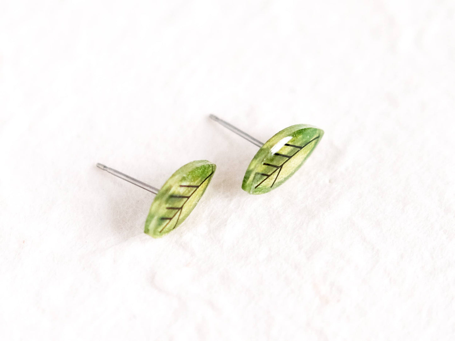 Mini Green Leaves Stud Earrings - Minimalist Leaf Studs