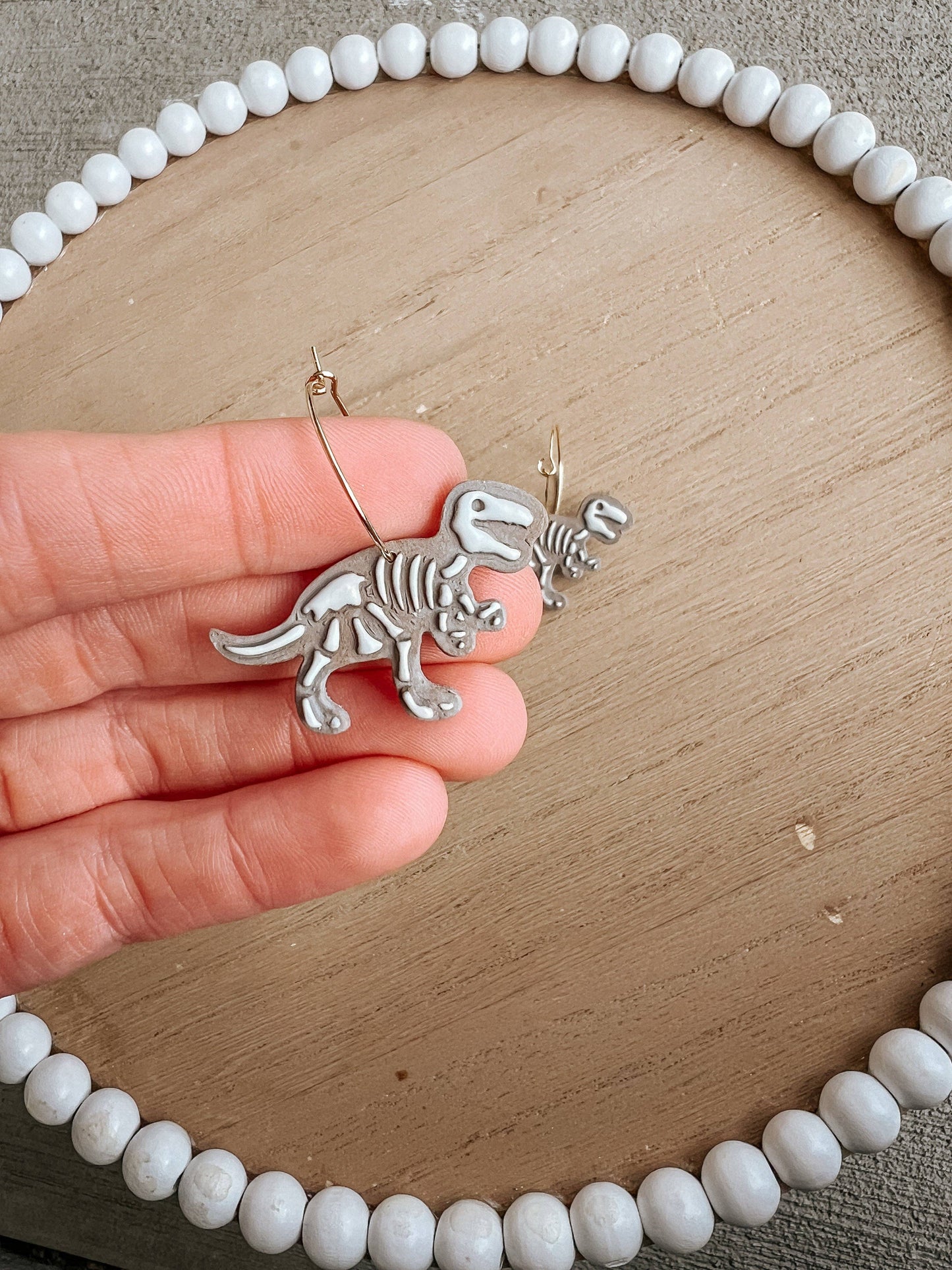 Fossil Dinosaur Clay Dangle Earrings, Fun Earrings