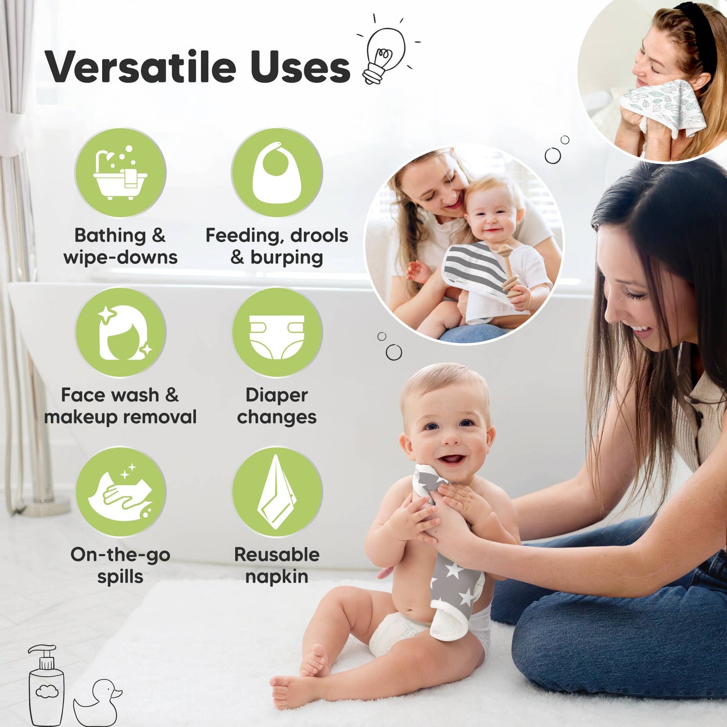 6-Pack Organic Cami Baby Washcloths for Face & Bath Towels