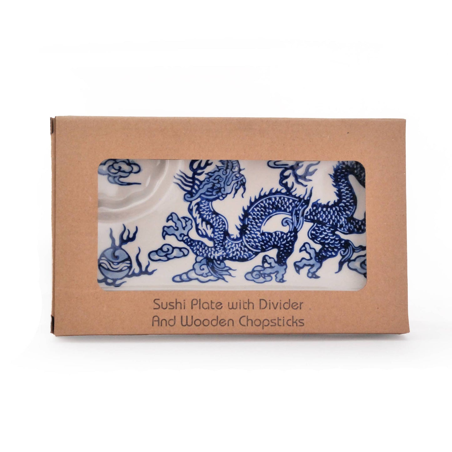MIRA DIVIDED PLATE WITH CHOPSTICKS – BLUE CHINESE DRAGONS