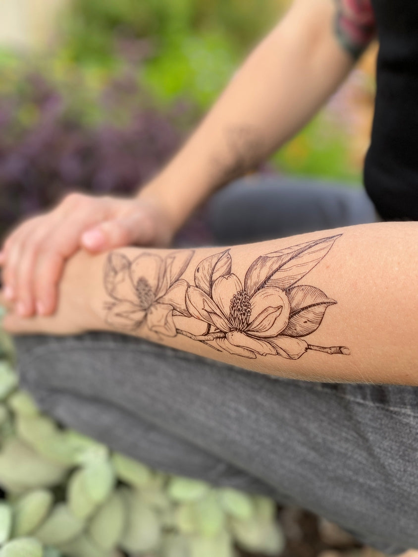 Magnolia Flower Temporary Tattoo 2-Pack