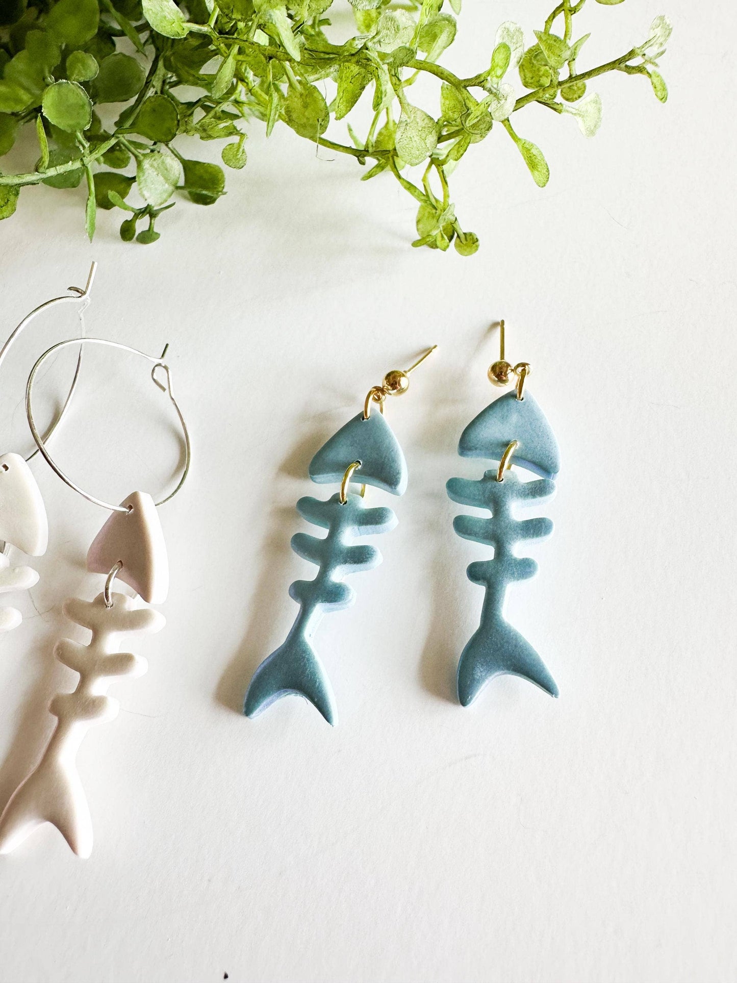 Fish Bone Clay Statement Nature Earrings