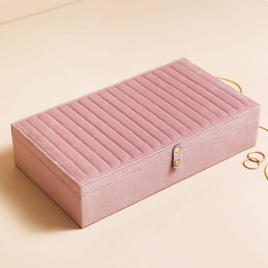 Quilted Velvet Large Jewellery Box in Pink