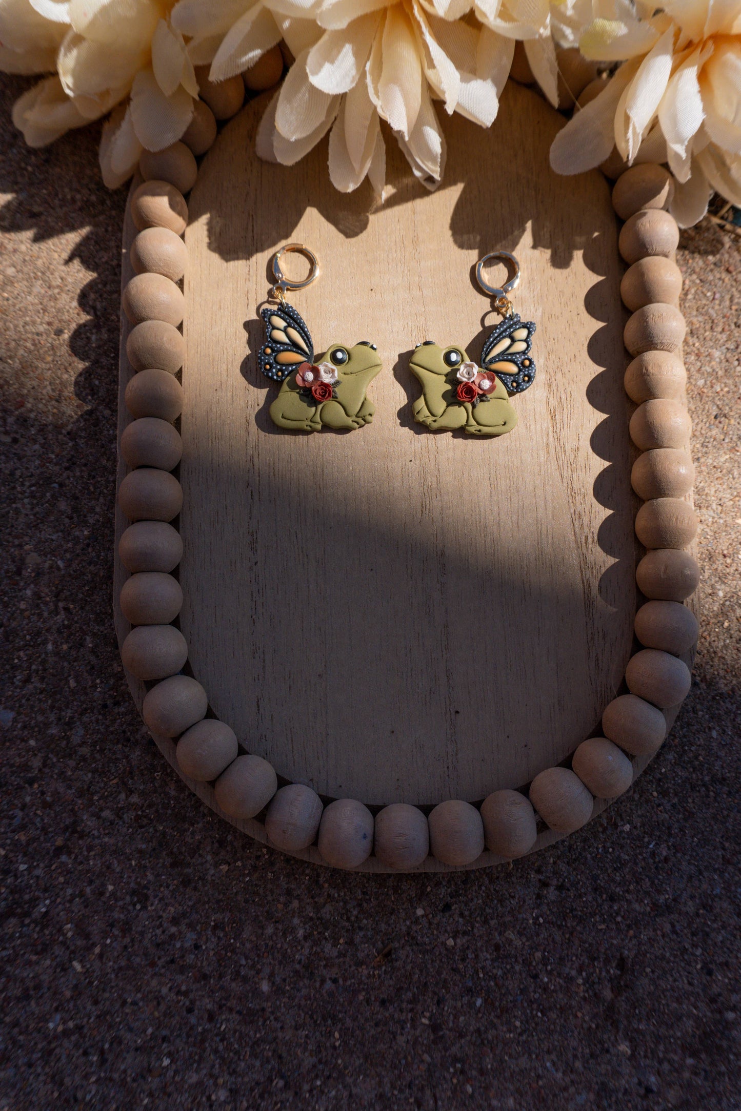 Whimsical Frog and Floral Polymer Clay Earrings