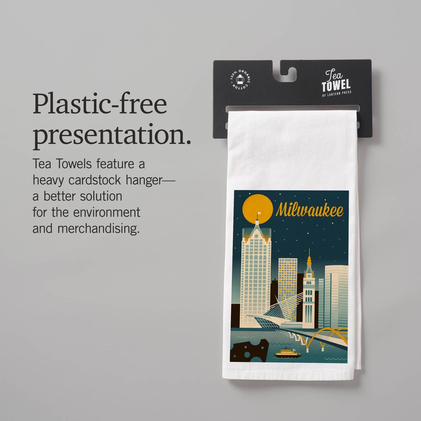 ORGANIC TEA TOWEL Milwaukee, Wisconsin, Retro Skyline