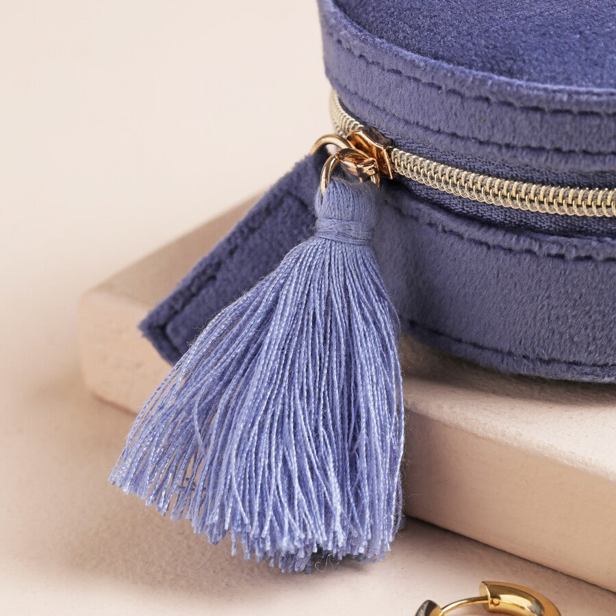 Moonrise Mini Round Velvet Travel Jewellery Case in Blue