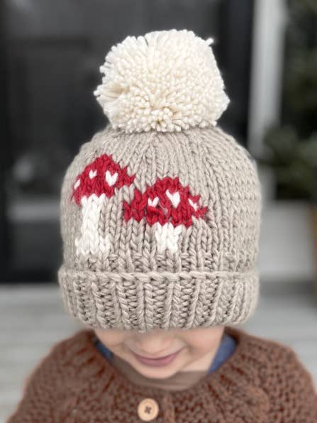 Mushroom Hand Knit Beanie Hat