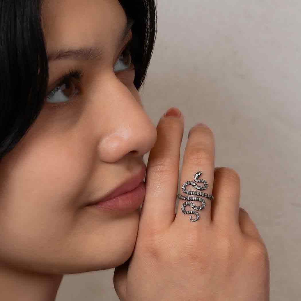 Sterling Silver or Bronze Textured Adjustable Snake Ring