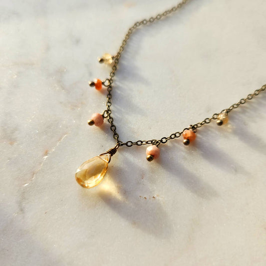 Citrine & Multi Color Sunstone Fringe Necklace