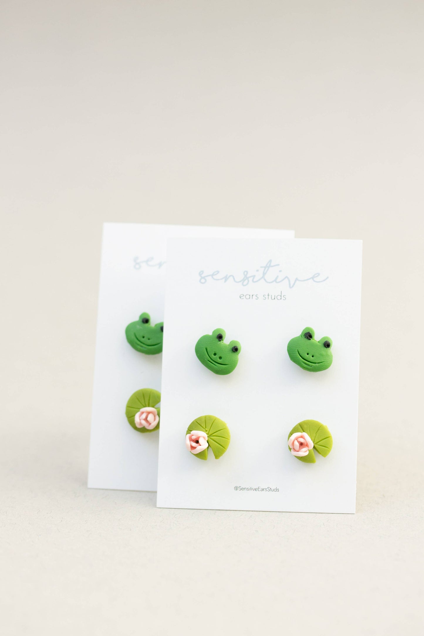 Frog & Water Lily Stud Earrings Set – Hypoallergenic