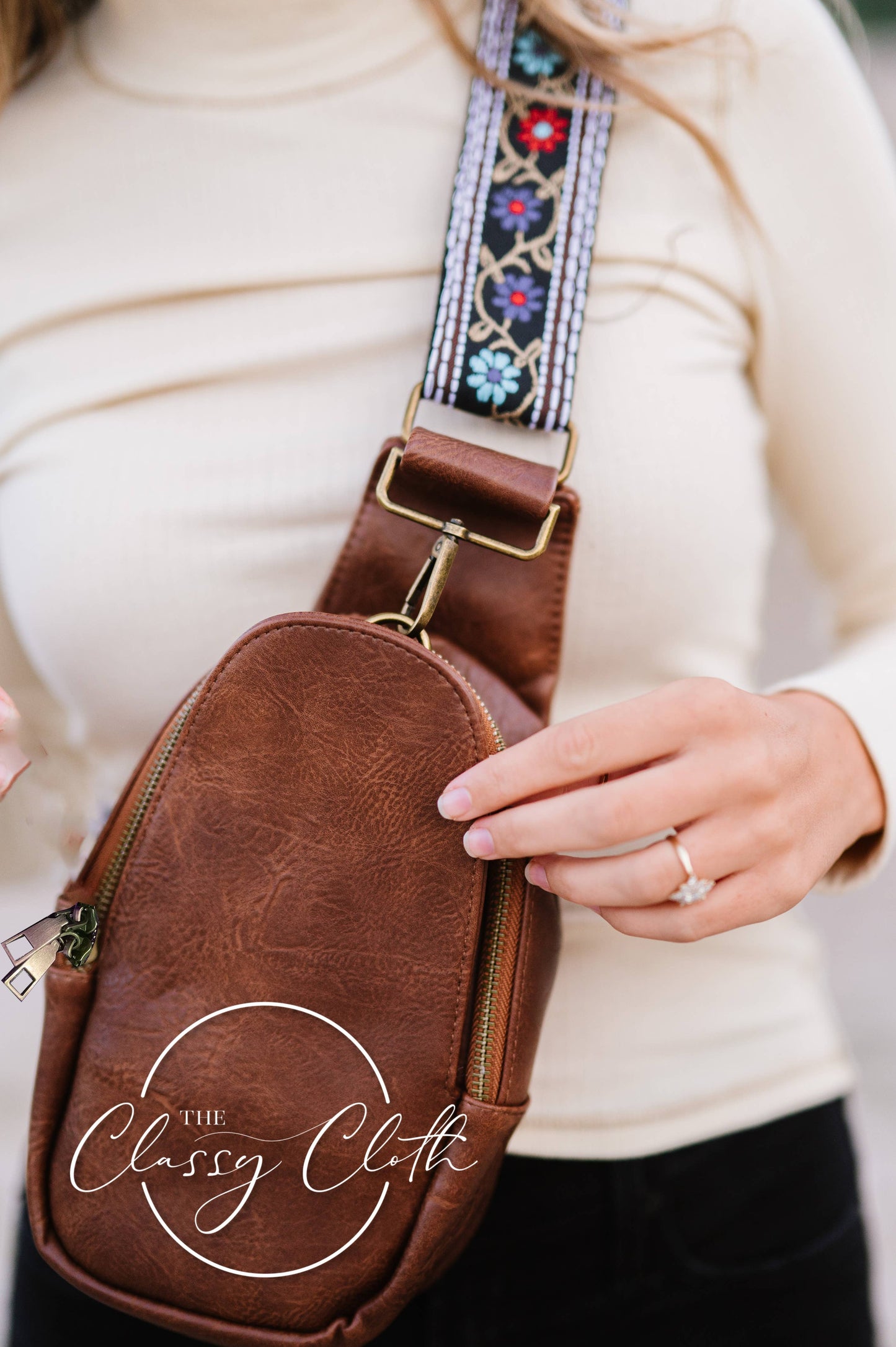 Sarah Shoulder Sling Crossbody - Coffee Flower Power