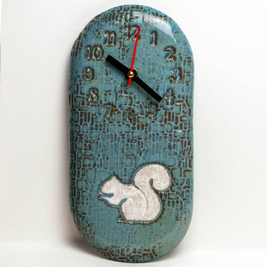 White Squirrel Pattern Ceramic Wall Clock Handmade