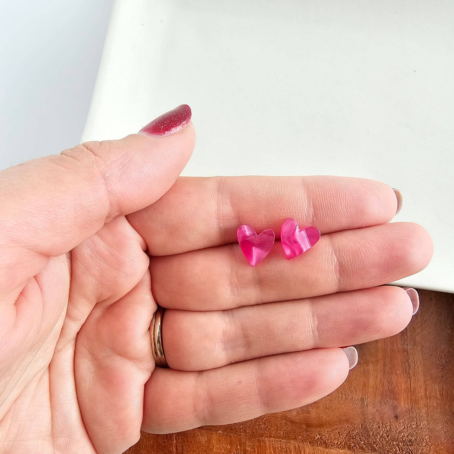 Hand Drawn Heart Studs - Hot Pink