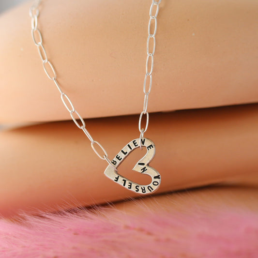 Little Love Notes Necklace Hand Stamped Heart Pendant