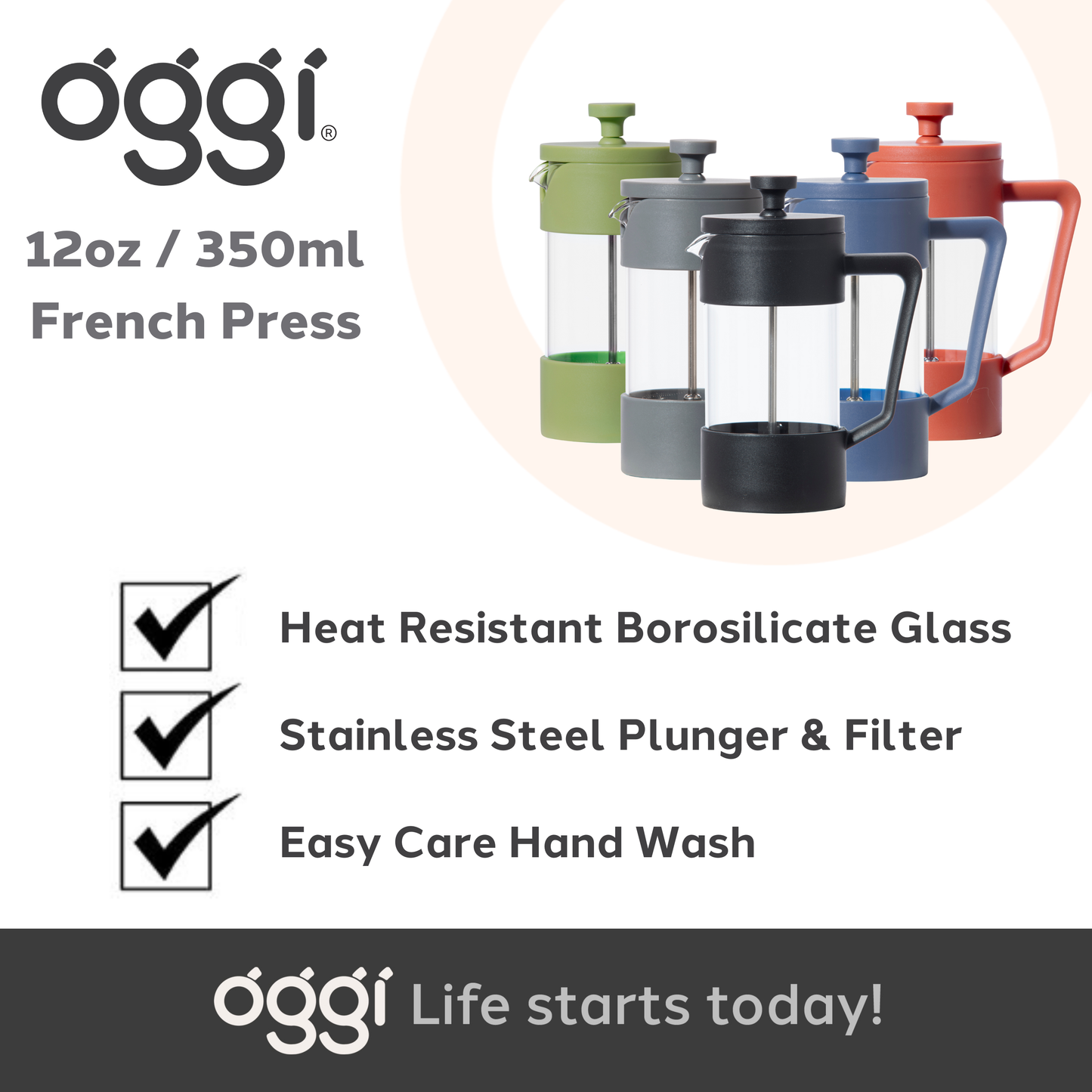 French Press 3 Cup Coffee Maker (350 ml, 12 oz) Green