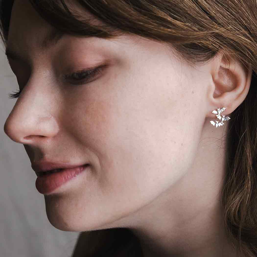 Sterling Silver Bat Cluster Post Earrings 12x13mm