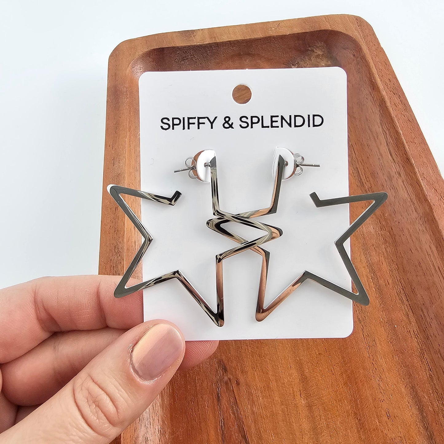 Luxe Star Hoops Silver