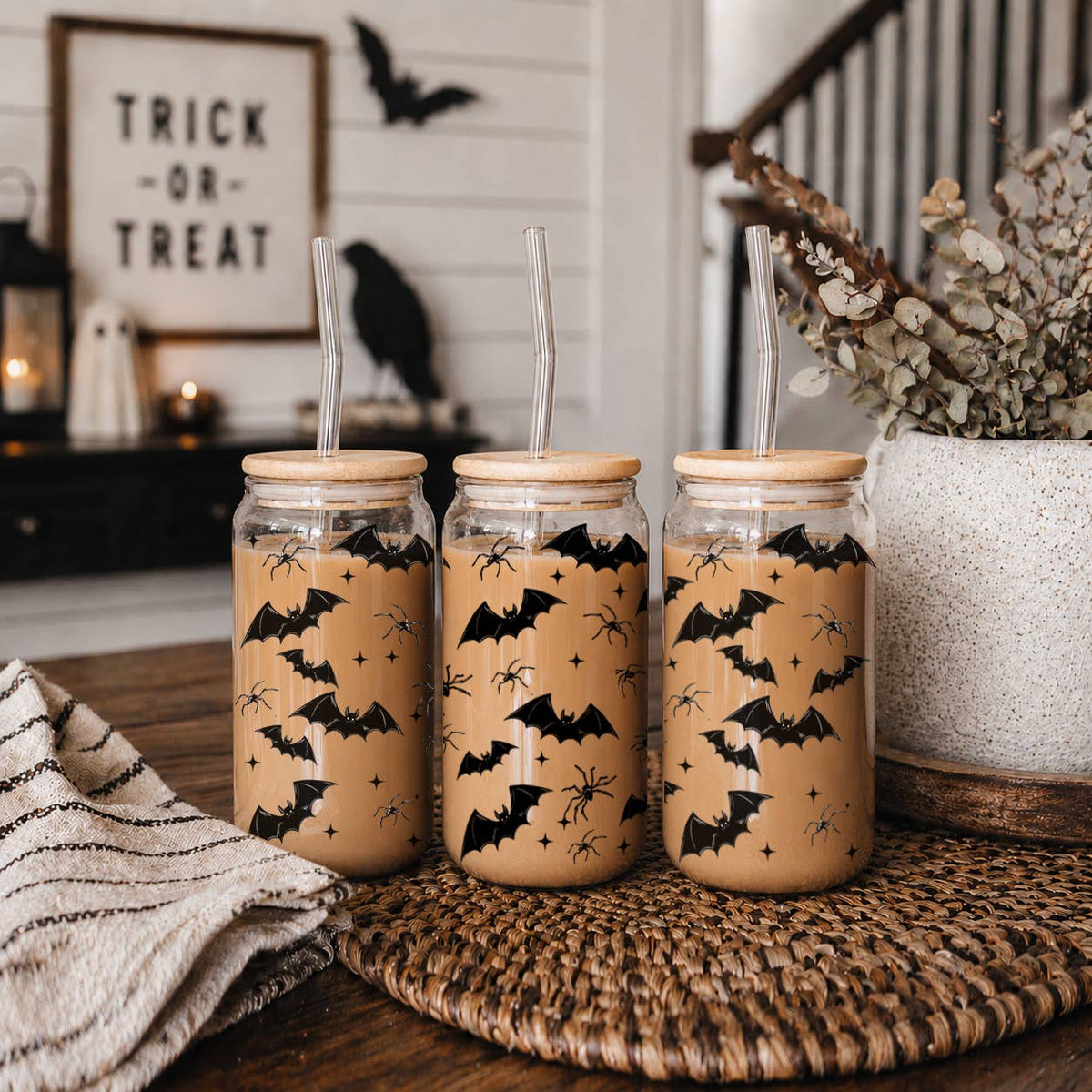 Halloween Kitchen Glass Cups 20oz, Modern Fall Tumblers