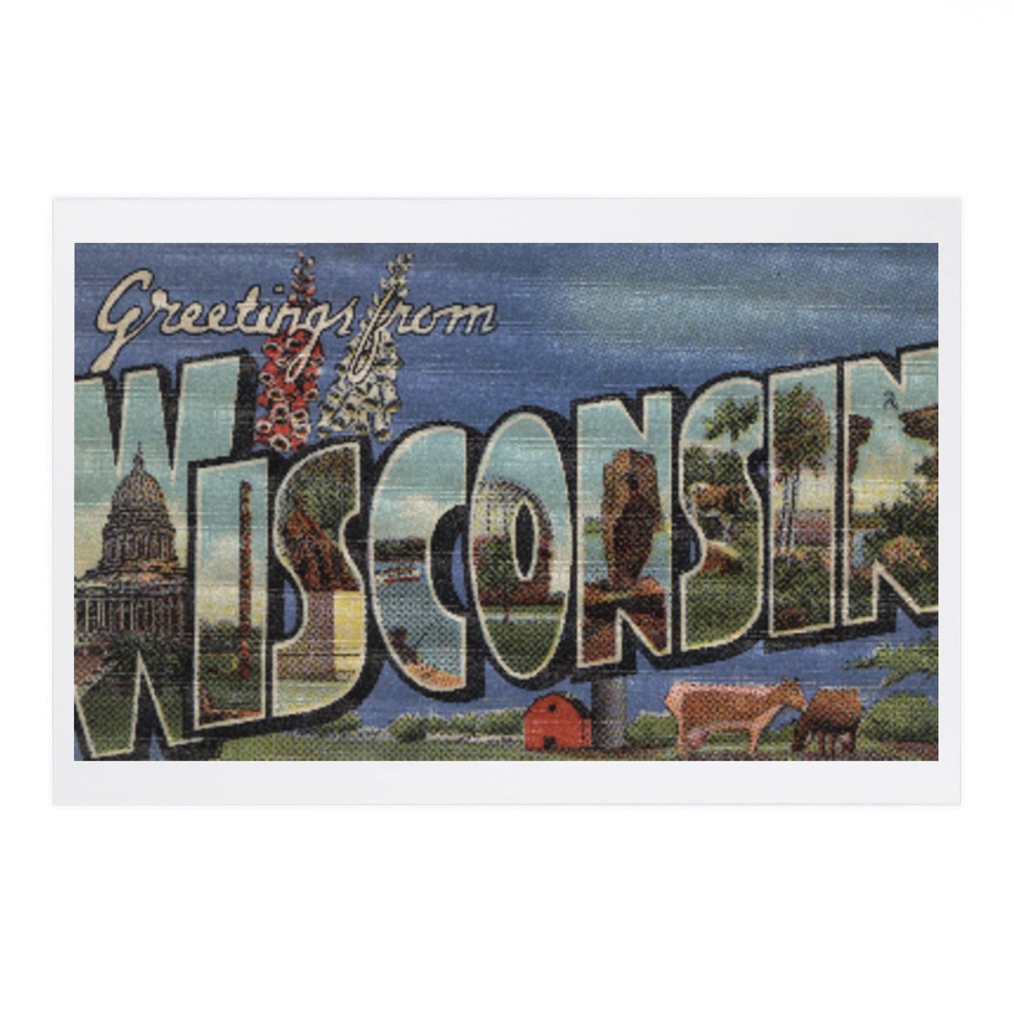 Premium Postcard Greetings from Wisconsin Vintage Halftone
