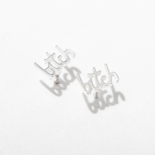 Bitch Swear Stud Earrings - Silver - Single