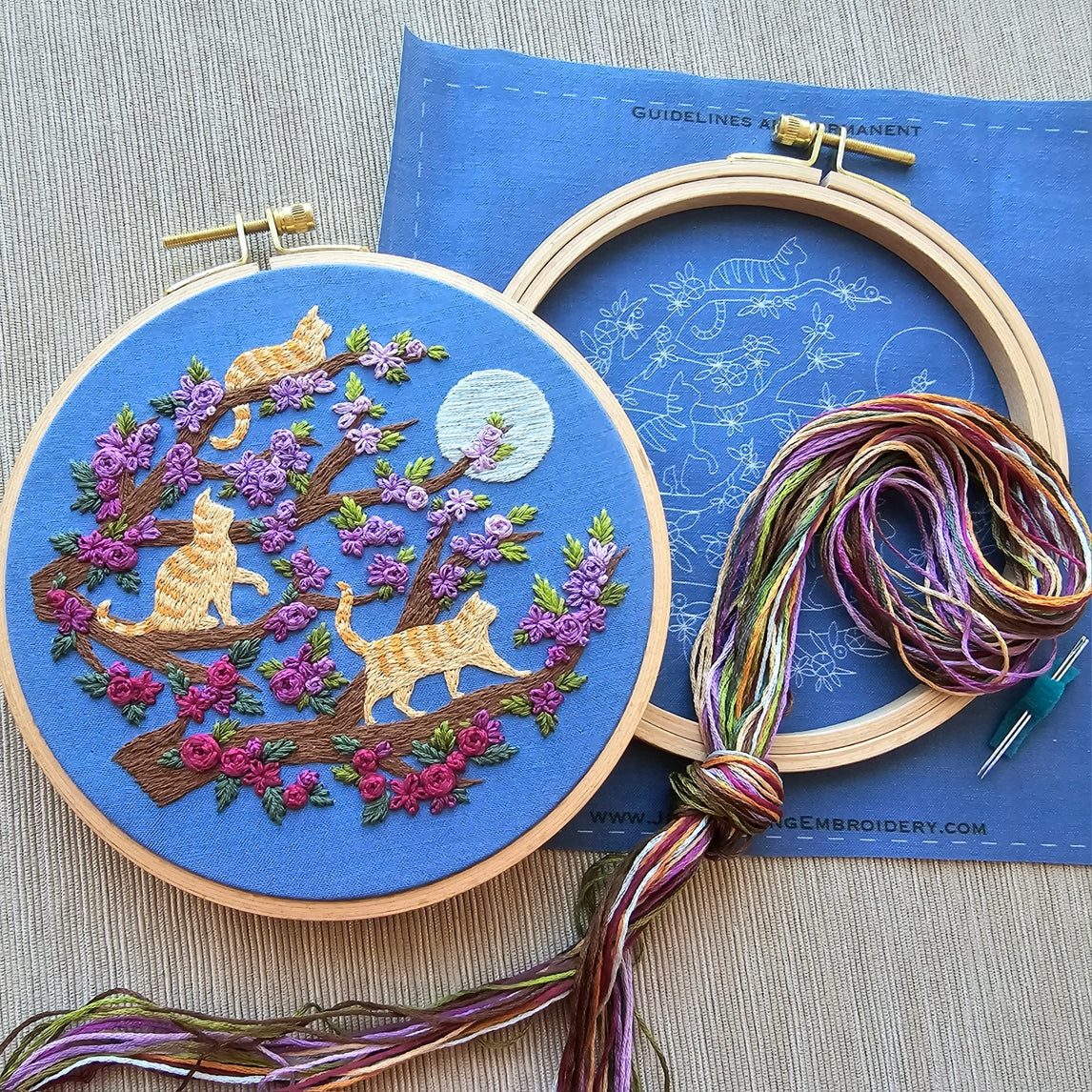 Cats & Full Moon Hand Embroidery Kit