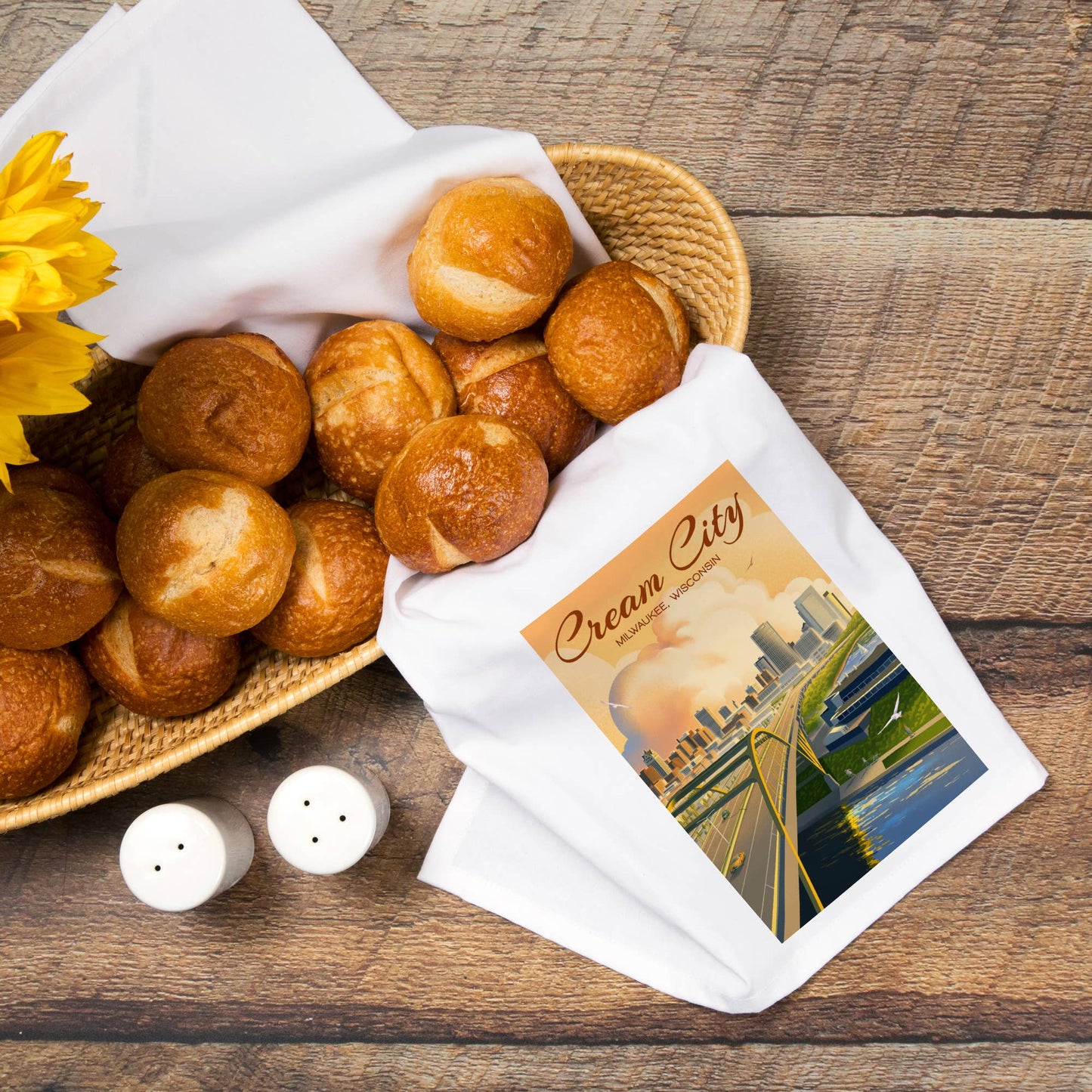 Organic Tea Towel Milwaukee, Wisconsin Cream City Lithograph