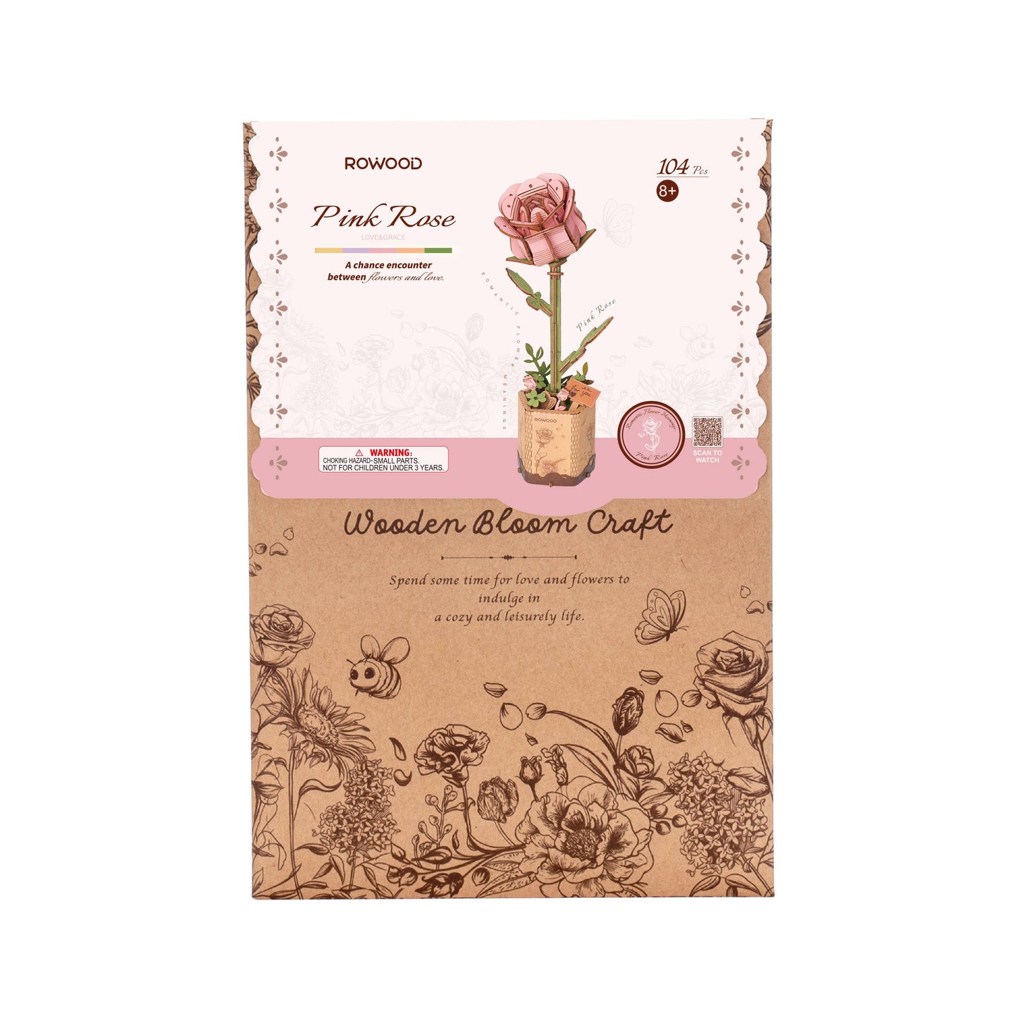 Rowood Pink Rose 3D Wooden Puzzle