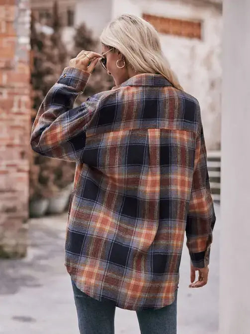 Khaki Casual Fashion Oversized Loose Plaid Shirt
