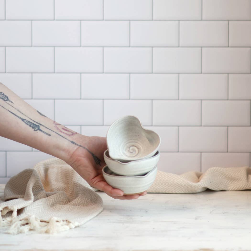 Handmade Heart-Shaped Small Bowl in Cream