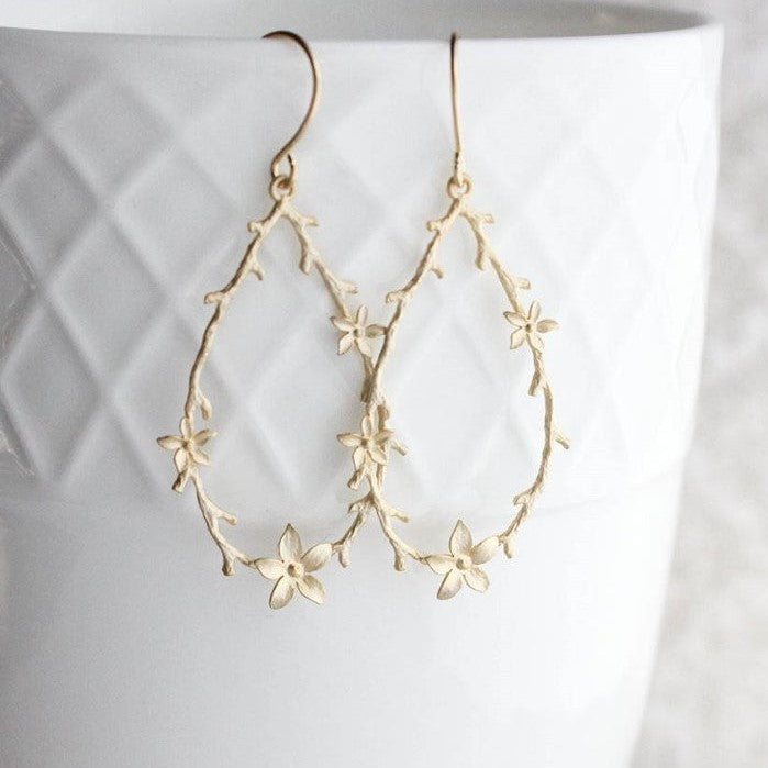 Twig and Flower Hoop Earrings