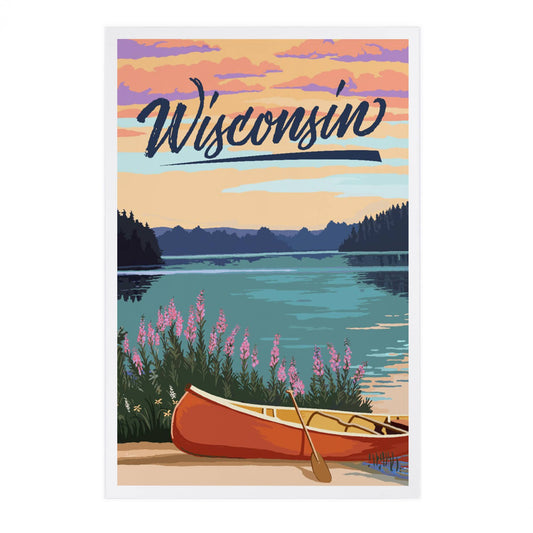 Premium Postcard Wisconsin, Canoe and Lake Scene