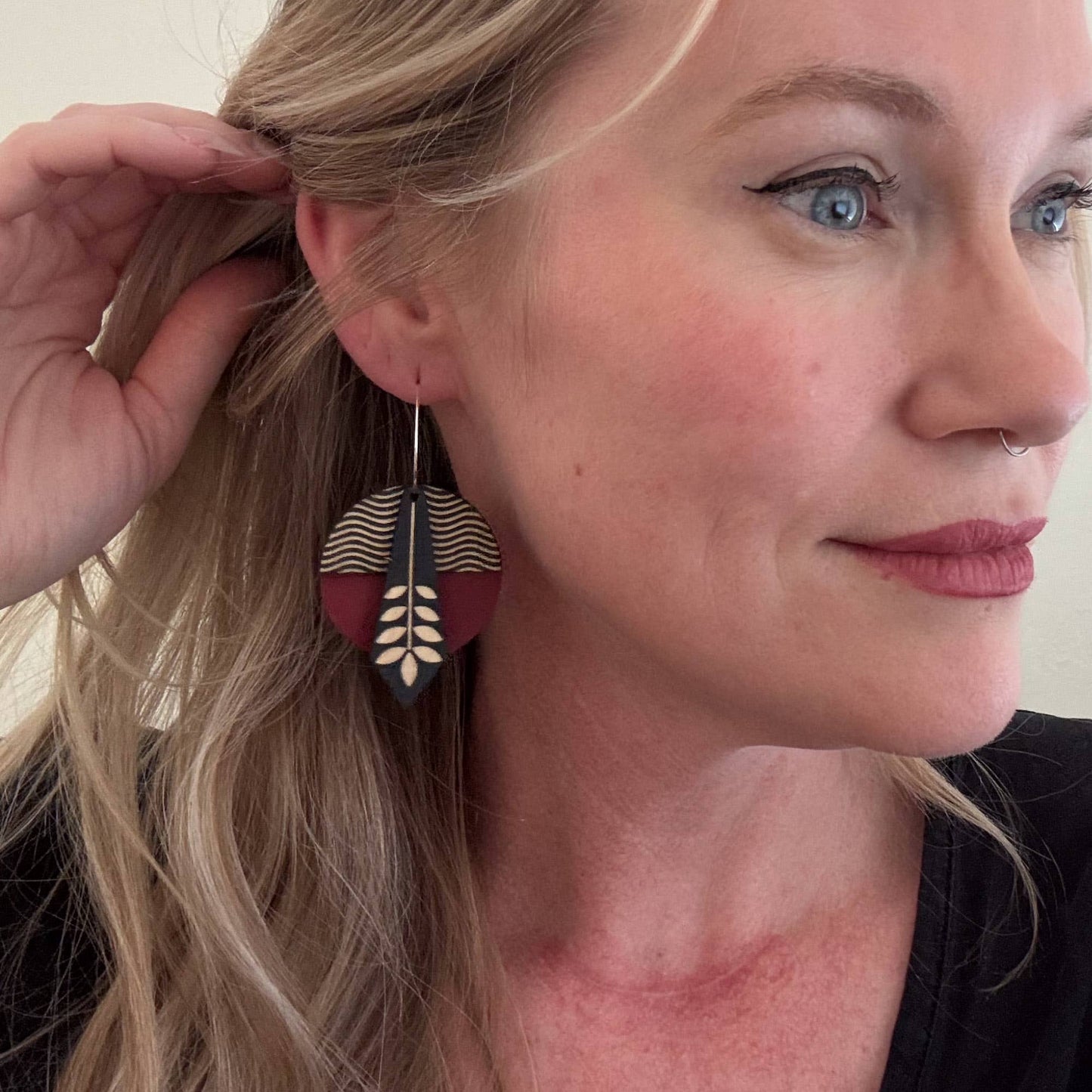 Architectural Leather + Birch earring: GEO Floral Waves