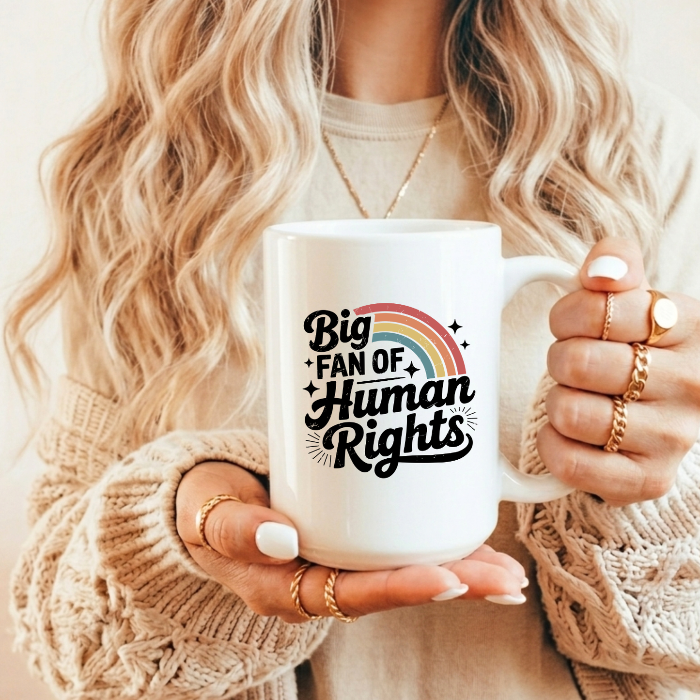 Big Fan of Human Rights Mug Retro Rainbow Coffee Cup