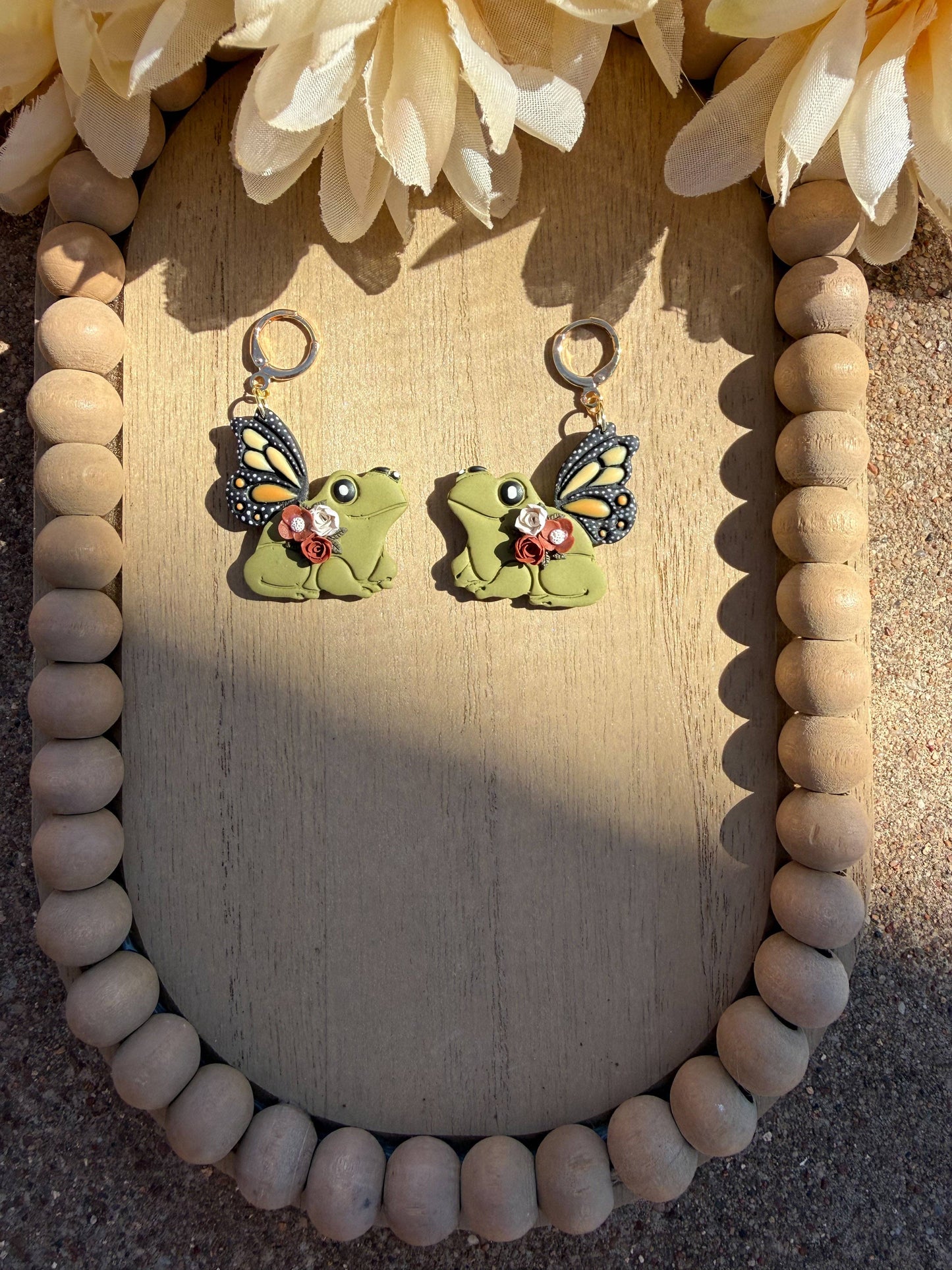 Whimsical Frog and Floral Polymer Clay Earrings