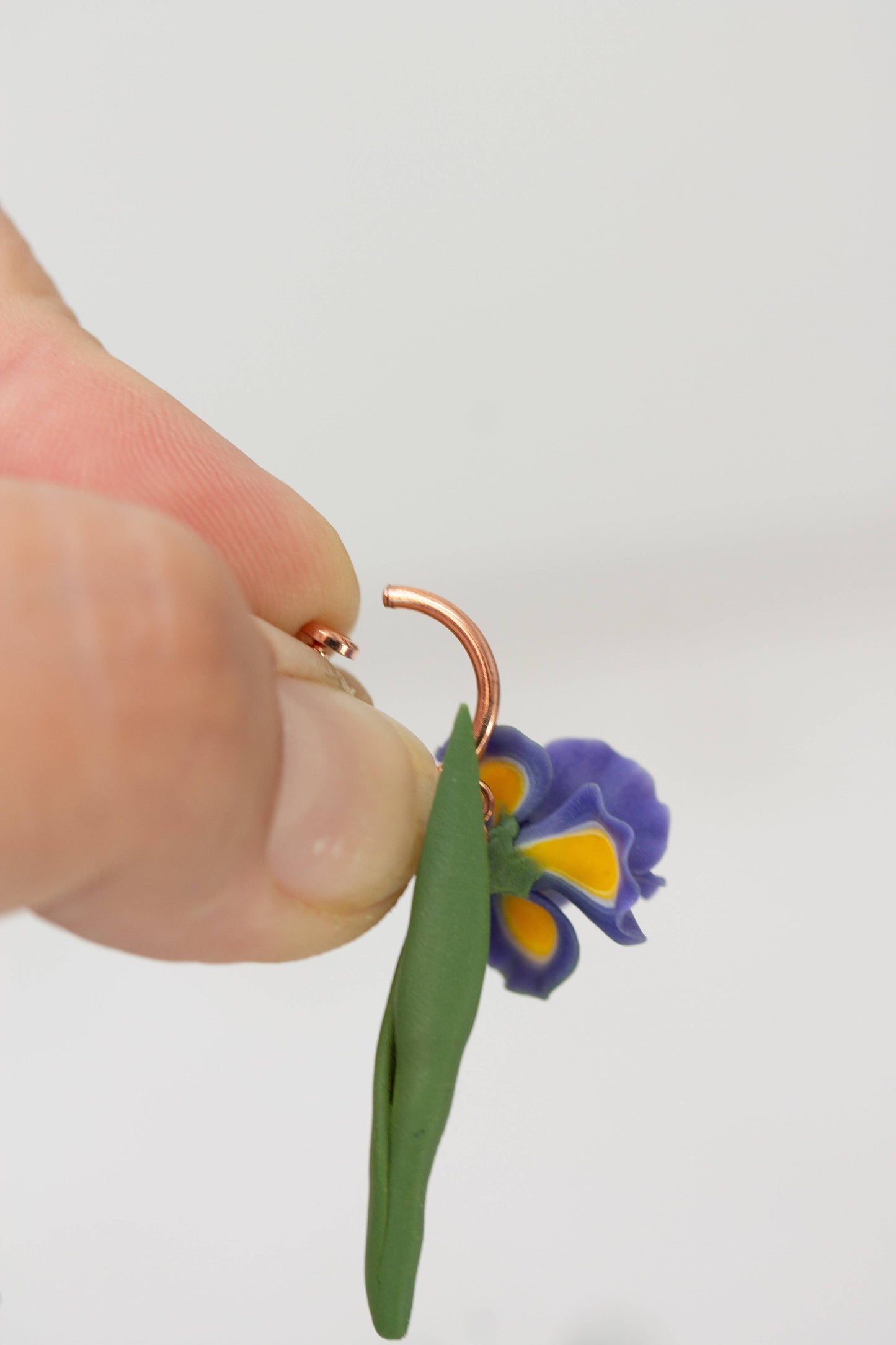 Blue Iris Clip-On Earrings – Handmade Polymer Clay Jewelry