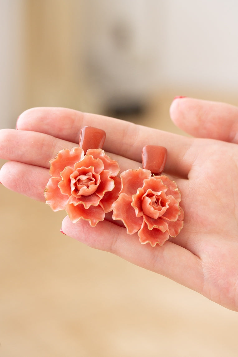 Peachy Pink Flowers Statement Earrings