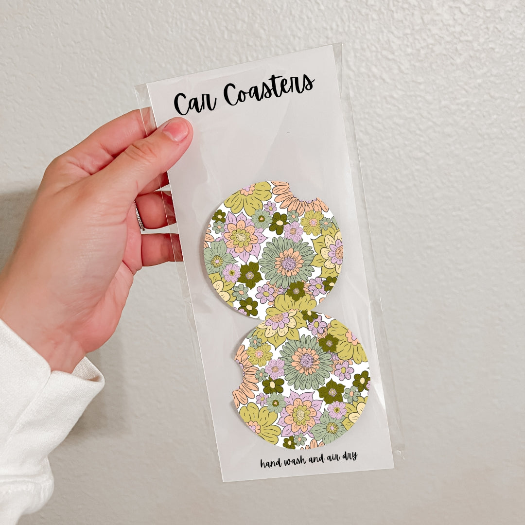 Set of 2 Neoprene Car Coasters - Florals