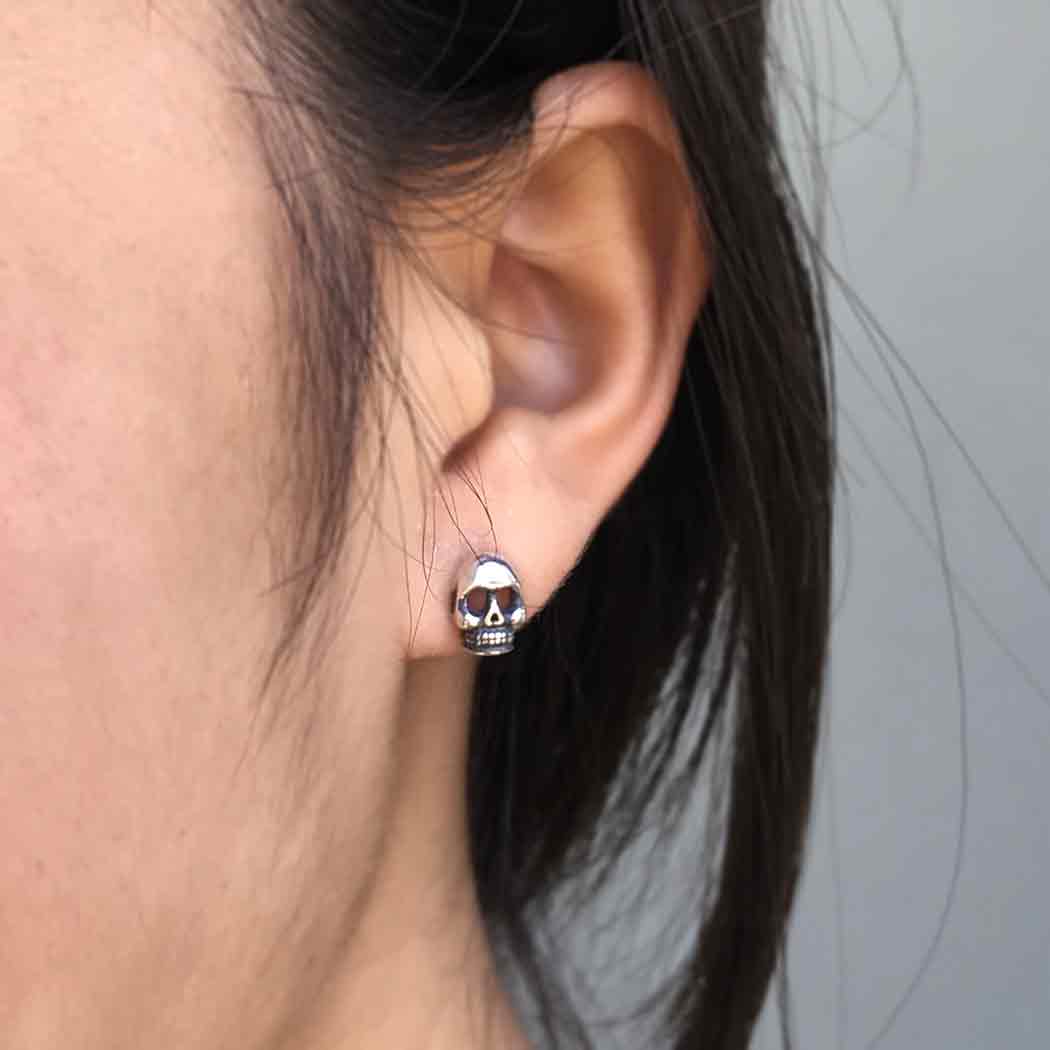 Sterling Silver Skull Post Earring 9x6mm