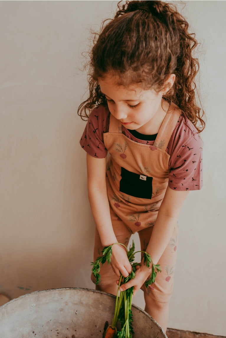 Beetroot Print Shortie Dungarees