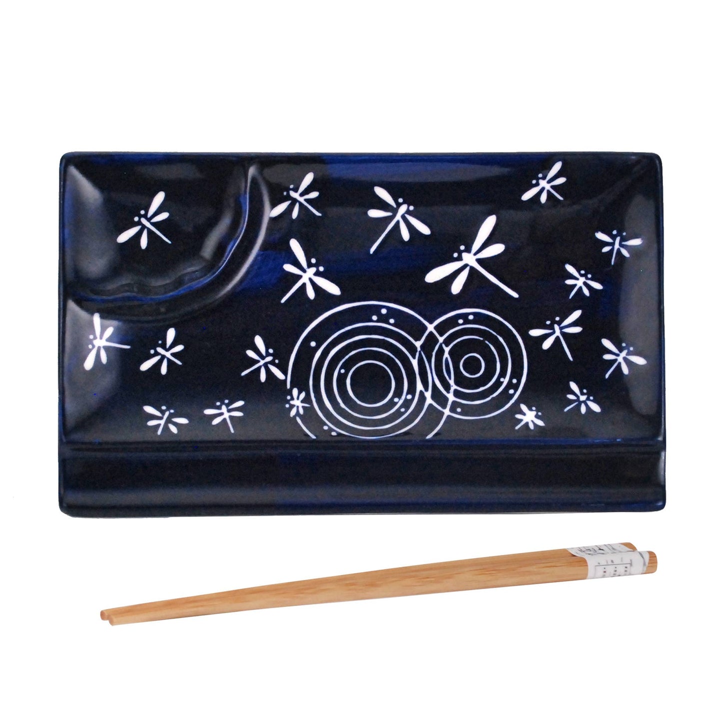 MIRA DIVIDED PLATE WITH CHOPSTICKS – WHITE DRAGONFLIES
