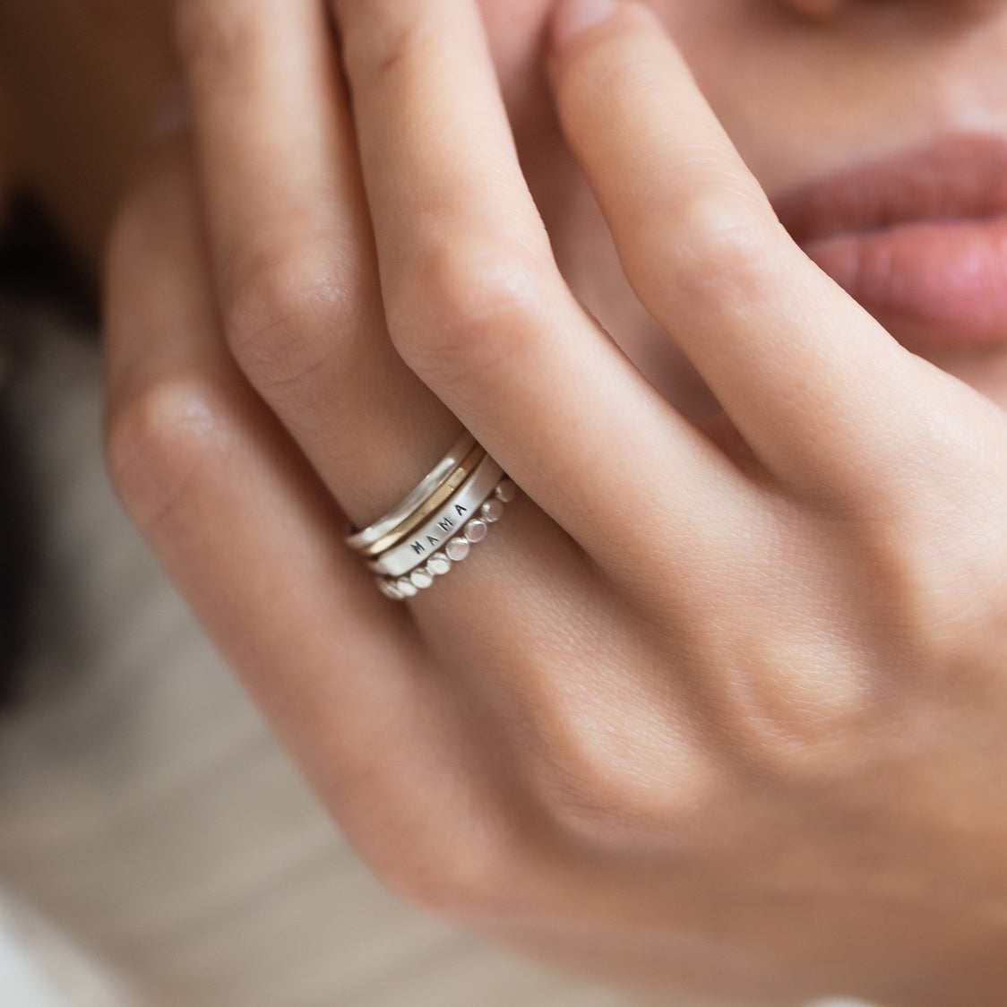 Hand Stamped Thin Inspiring Stacking Ring