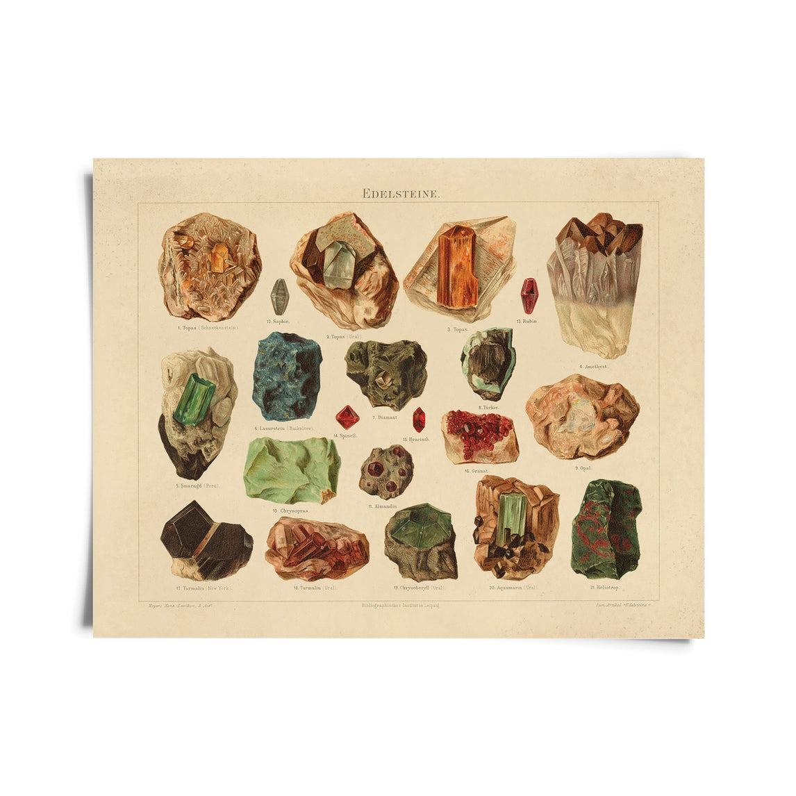 Vintage Natural History Minerals & Gemstones Print