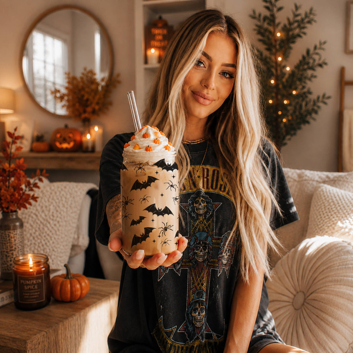 Halloween Kitchen Glass Cups 20oz, Modern Fall Tumblers