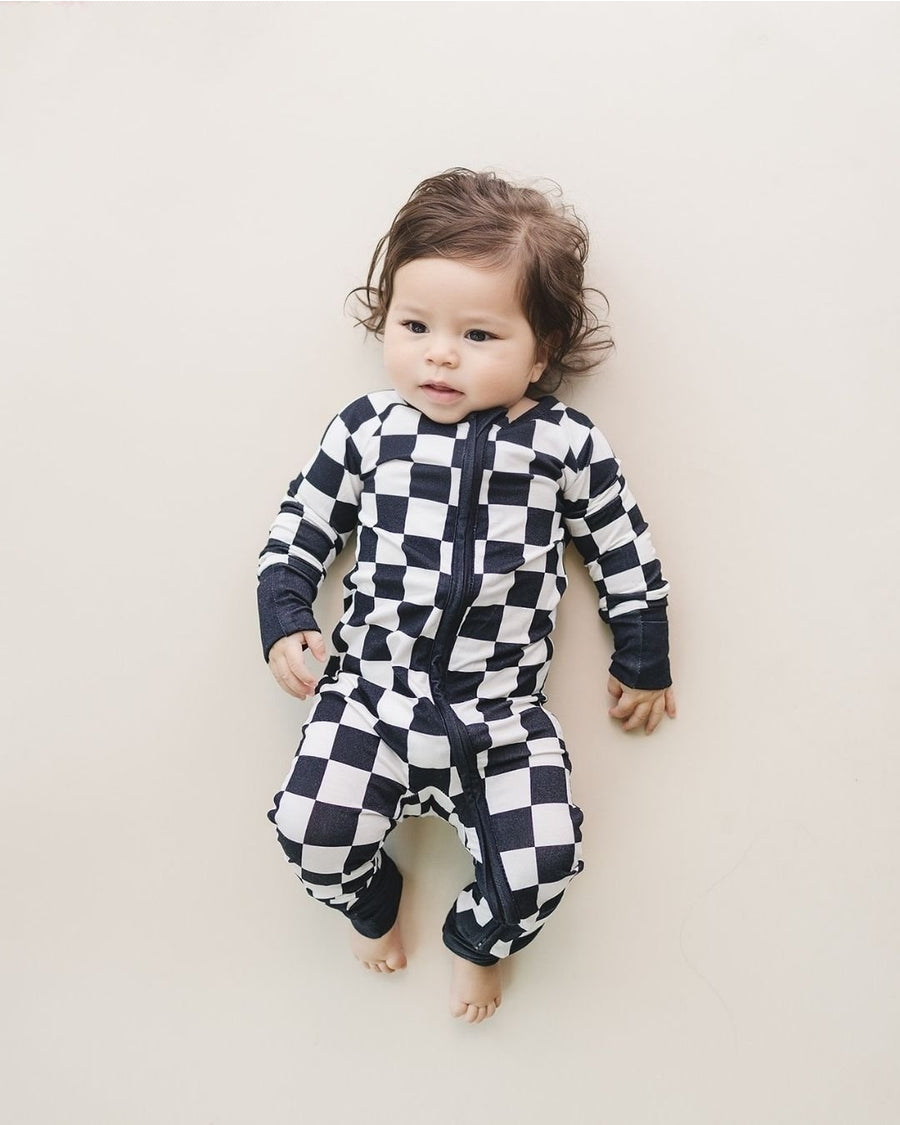 Black Checkered Bamboo Zip Romper