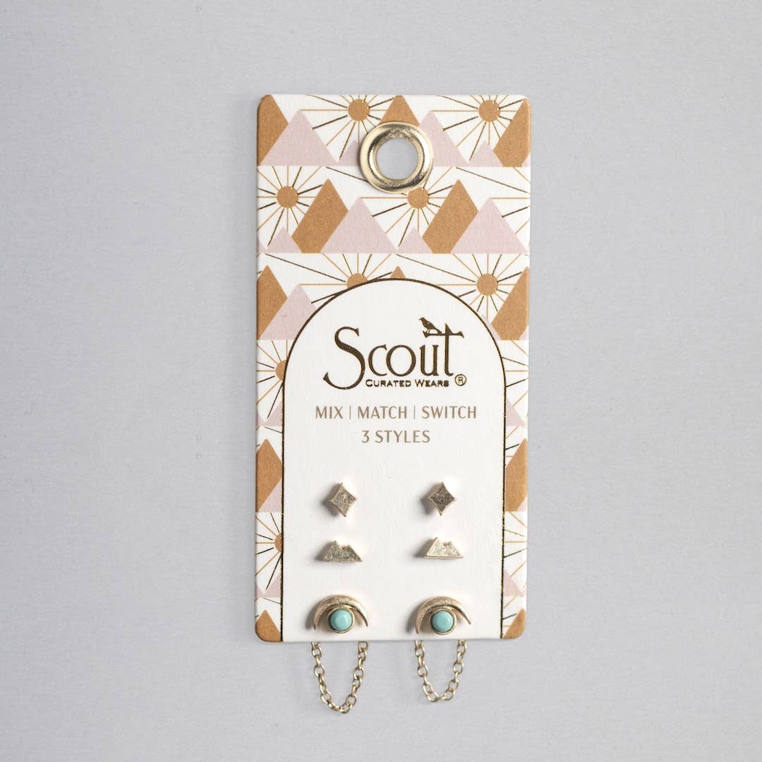 Stud Trio Ear Jacket Set - Mountain/Turquoise/Gold