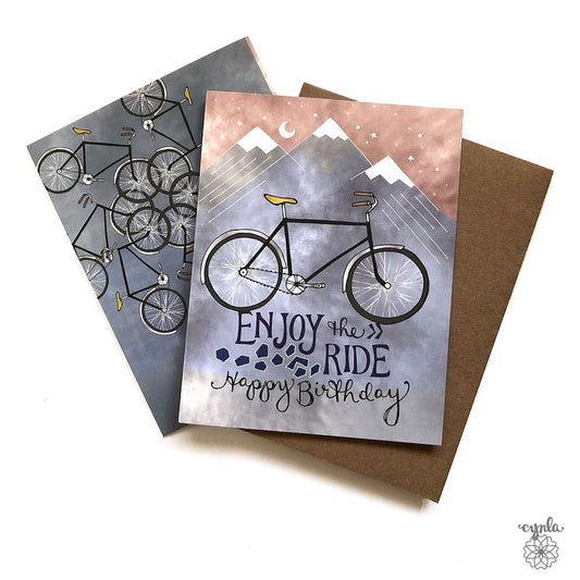 Bicycle and Mountains Birthday Card